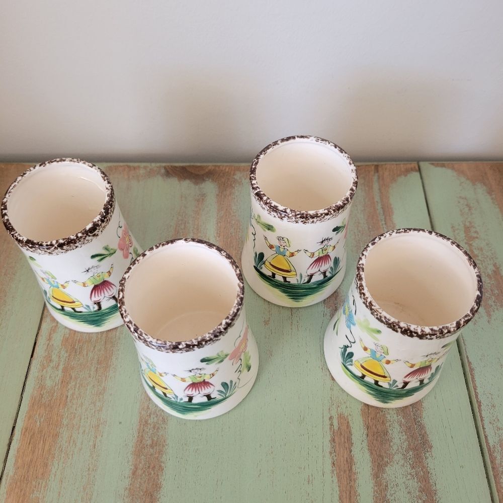 Dutch Folk Art Ceramic Cups • Hand-Painted Japan (Set of 4) 🌸 - Picture 3 of 11